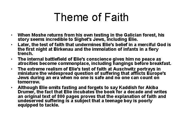 Theme of Faith • • • When Moshe returns from his own testing in