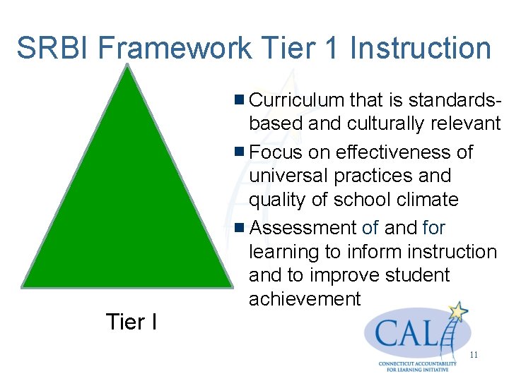 SRBI Framework Tier 1 Instruction Tier I Curriculum that is standardsbased and culturally relevant