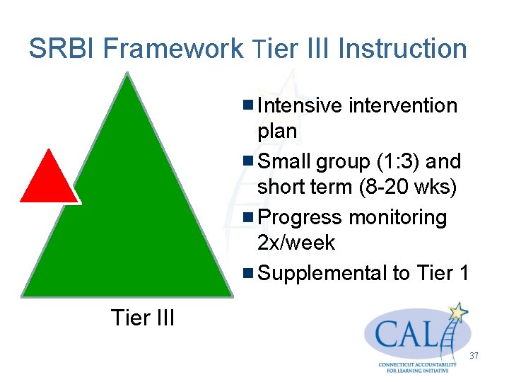 SRBI Framework Tier III Instruction Intensive intervention plan Small group (1: 3) and short