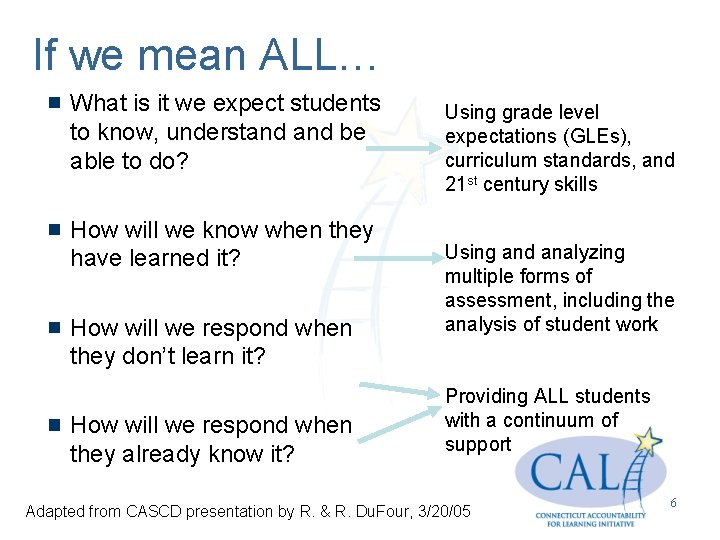 If we mean ALL… What is it we expect students to know, understand be