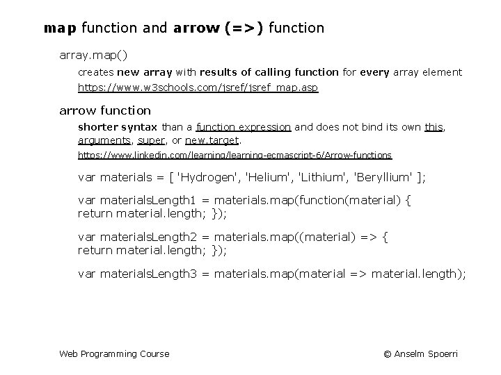 map function and arrow (=>) function array. map() creates new array with results of