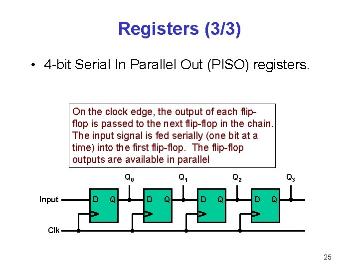 Registers (3/3) • 4 -bit Serial In Parallel Out (PISO) registers. On the clock