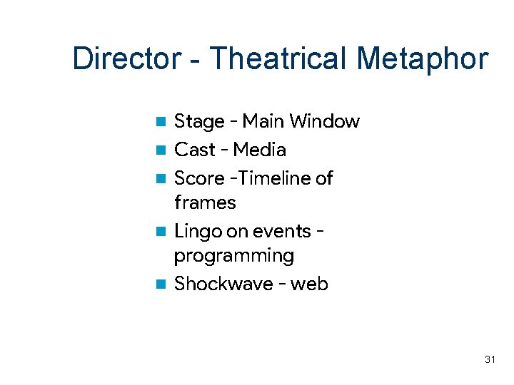 Director - Theatrical Metaphor n n n Stage - Main Window Cast - Media