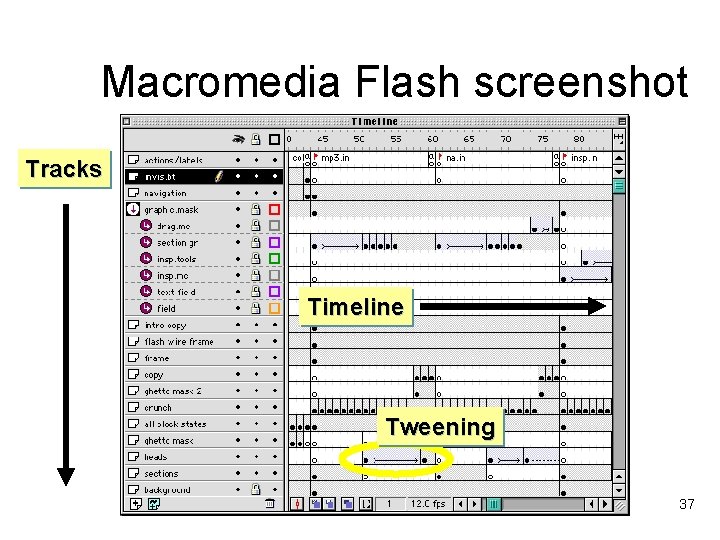 Macromedia Flash screenshot Tracks Timeline Tweening 37 