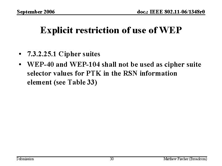 September 2006 doc. : IEEE 802. 11 -06/1348 r 0 Explicit restriction of use