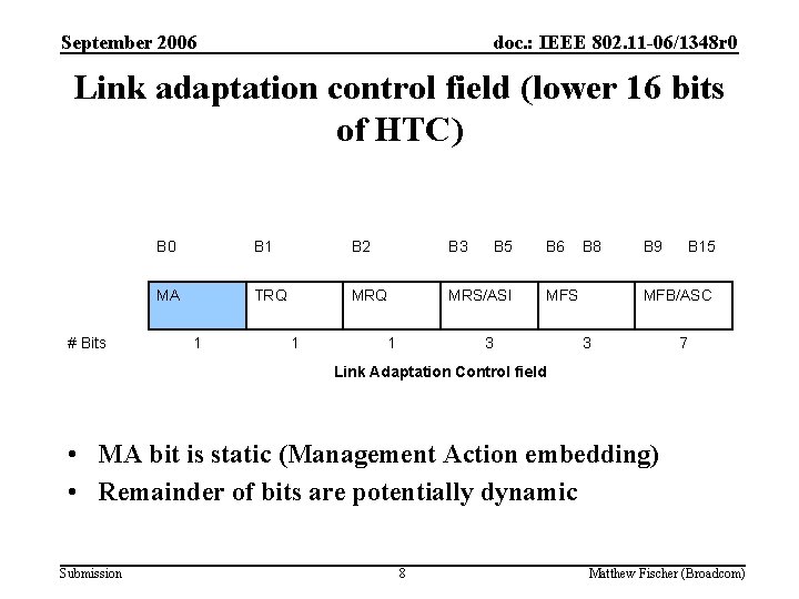 September 2006 doc. : IEEE 802. 11 -06/1348 r 0 Link adaptation control field