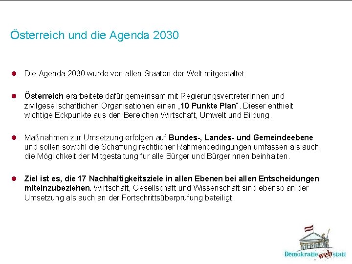 Österreich und die Agenda 2030 l Die Agenda 2030 wurde von allen Staaten der