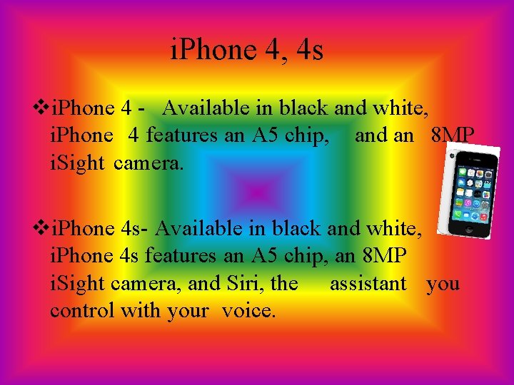 i. Phone 4, 4 s vi. Phone 4 - Available in black and white,