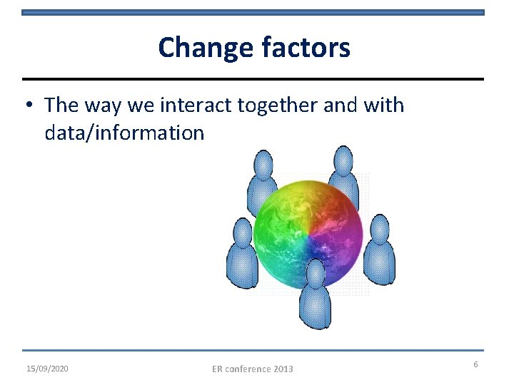 Change factors • The way we interact together and with data/information 15/09/2020 ER conference