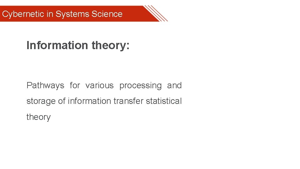 Cybernetic in Systems Science Information theory: Pathways for various processing and storage of information
