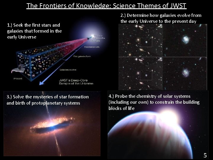 The Frontiers of Knowledge: Science Themes of JWST 1. ) Seek the first stars