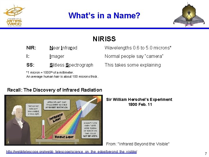 What’s in a Name? NIRISS NIR: Near Infrared Wavelengths 0. 6 to 5. 0