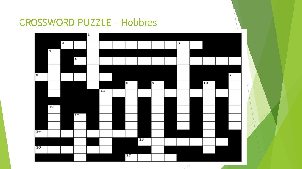 CROSSWORD PUZZLE - Hobbies 