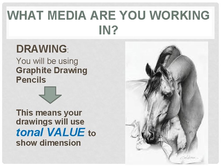 WHAT MEDIA ARE YOU WORKING IN? DRAWING: You will be using Graphite Drawing Pencils