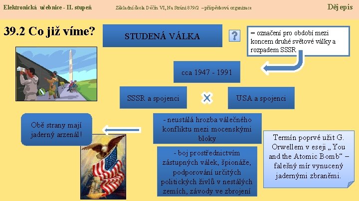 Elektronická učebnice - II. stupeň 39. 2 Co již víme? Dějepis Základní škola Děčín