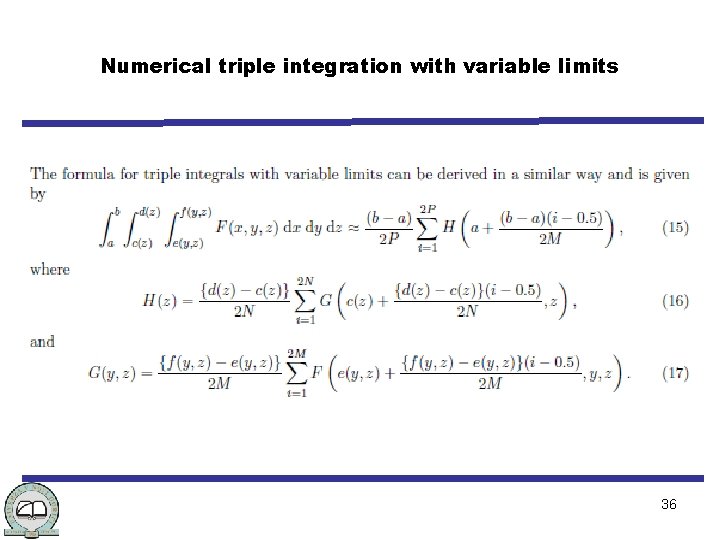 Numerical triple integration with variable limits 36 