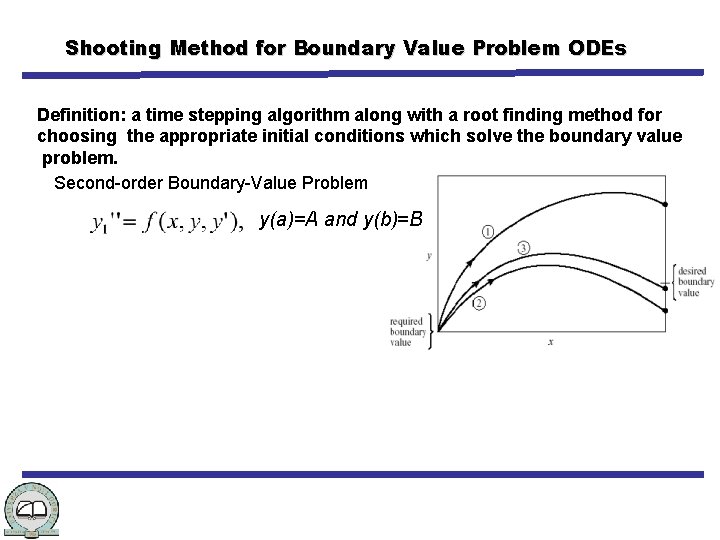 Shooting Method for Boundary Value Problem ODEs Definition: a time stepping algorithm along with