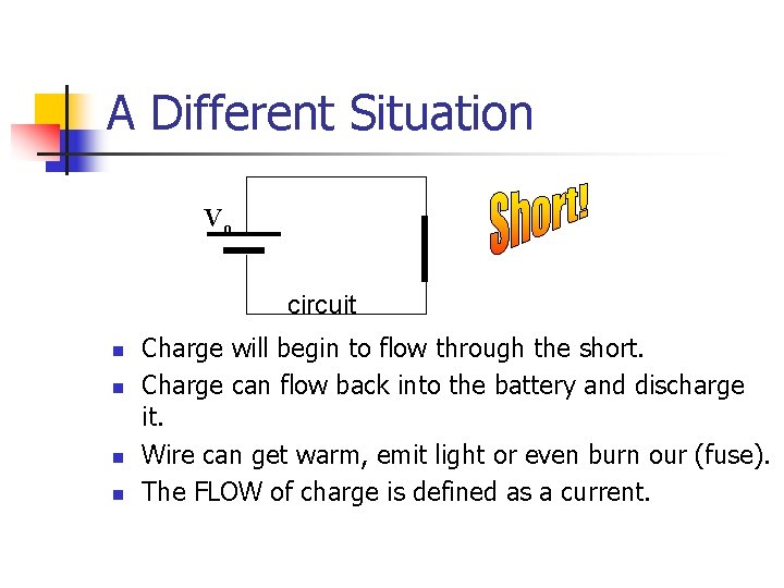 A Different Situation Vo circuit n n Charge will begin to flow through the