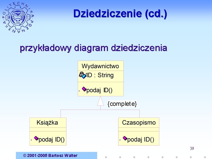 Dziedziczenie (cd. ) przykładowy diagram dziedziczenia 39 © 2001 -2005 Bartosz Walter 