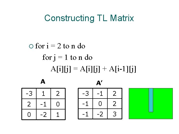 Constructing TL Matrix ¡ for i = 2 to n do for j = Constructing TL Matrix ¡ for i = 2 to n do for j =
