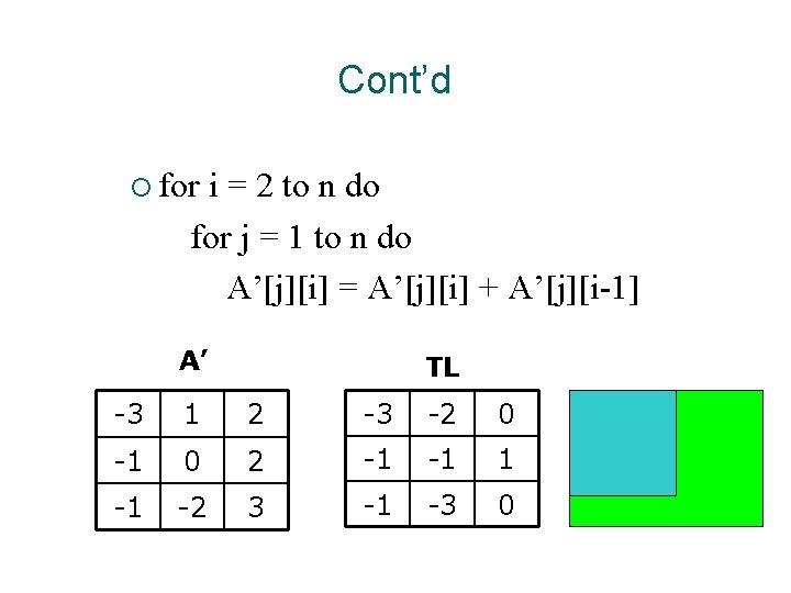 Cont’d ¡ for i = 2 to n do for j = 1 to Cont’d ¡ for i = 2 to n do for j = 1 to
