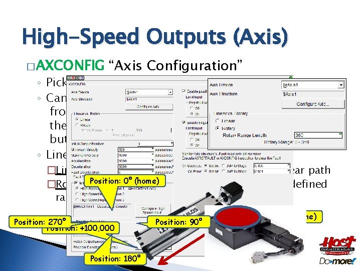 High-Speed Outputs (Axis) � AXCONFIG “Axis Configuration” ◦ Pick Device Name ◦ Can configure