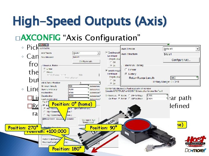 High-Speed Outputs (Axis) � AXCONFIG “Axis Configuration” ◦ Pick Device Name ◦ Can configure High-Speed Outputs (Axis) � AXCONFIG “Axis Configuration” ◦ Pick Device Name ◦ Can configure