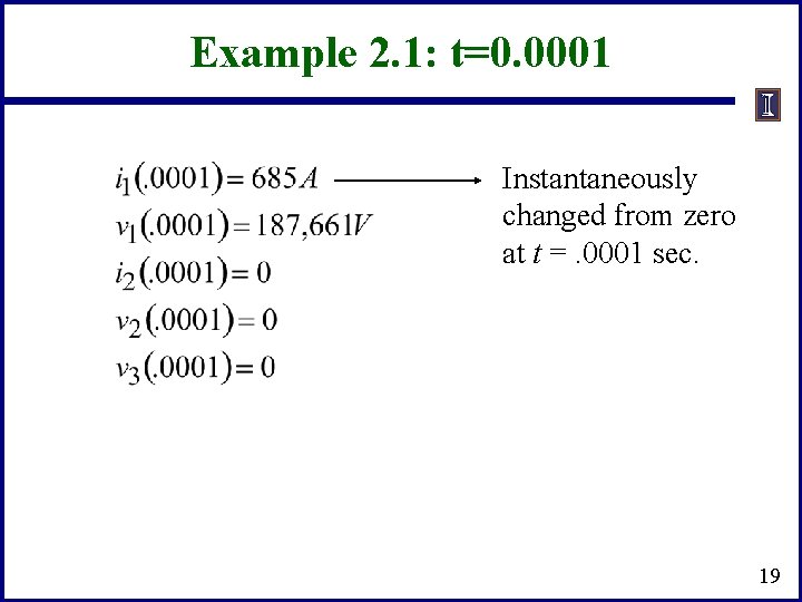 Example 2. 1: t=0. 0001 Instantaneously changed from zero at t =. 0001 sec.