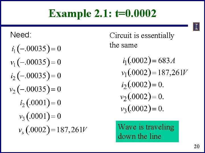 Example 2. 1: t=0. 0002 Need: Circuit is essentially the same Wave is traveling