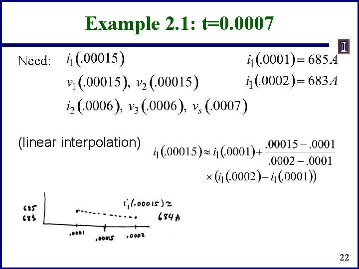 Example 2. 1: t=0. 0007 Need: (linear interpolation) 22 