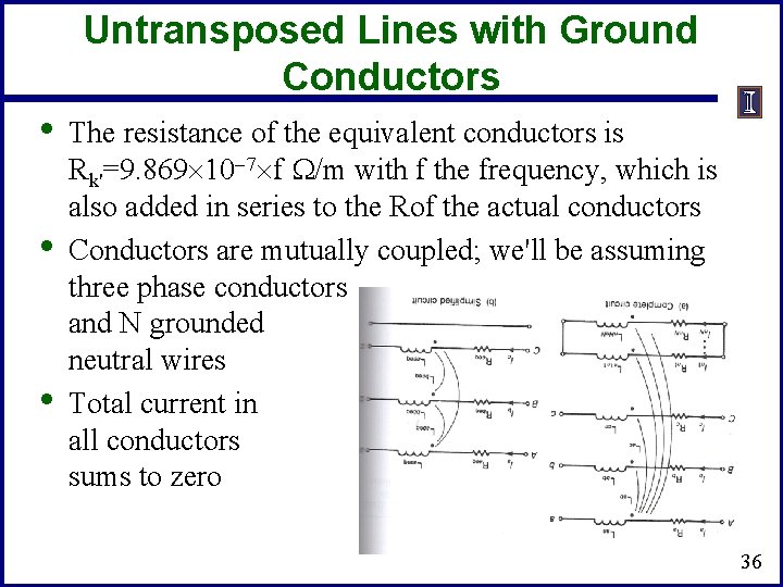 Untransposed Lines with Ground Conductors • • • The resistance of the equivalent conductors