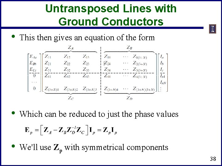 Untransposed Lines with Ground Conductors • This then gives an equation of the form