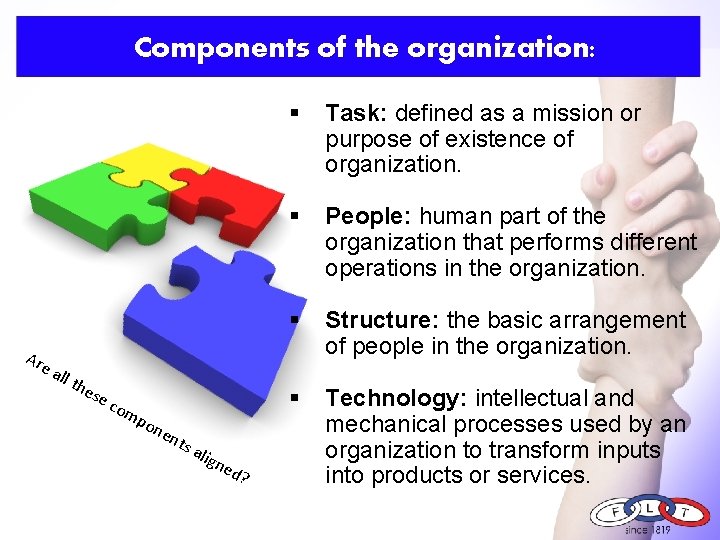 Components of the organization: Are all th e se com po nen ts a