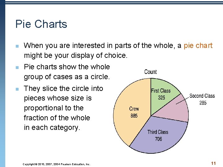 Pie Charts n n n When you are interested in parts of the whole,