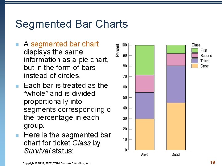 Segmented Bar Charts n n n A segmented bar chart displays the same information