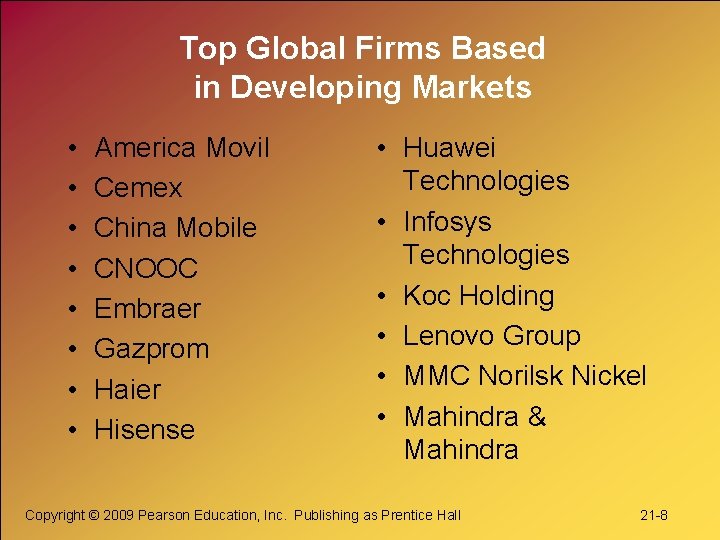 Top Global Firms Based in Developing Markets • • America Movil Cemex China Mobile