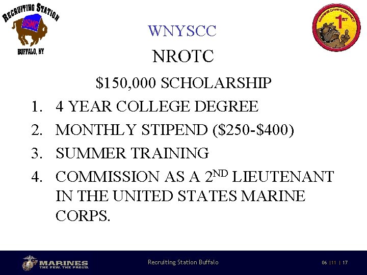 WNYSCC NROTC 1. 2. 3. 4. $150, 000 SCHOLARSHIP 4 YEAR COLLEGE DEGREE MONTHLY