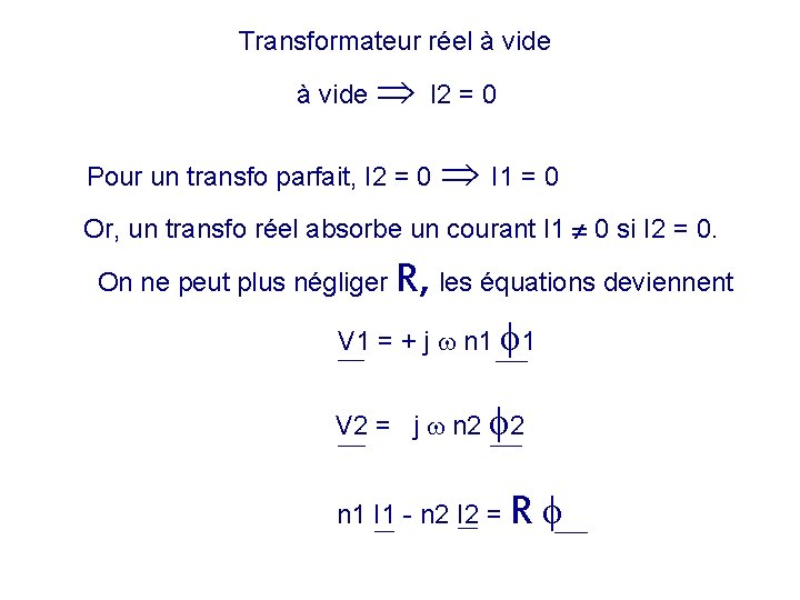 Transformateur réel à vide I 2 = 0 Pour un transfo parfait, I 2