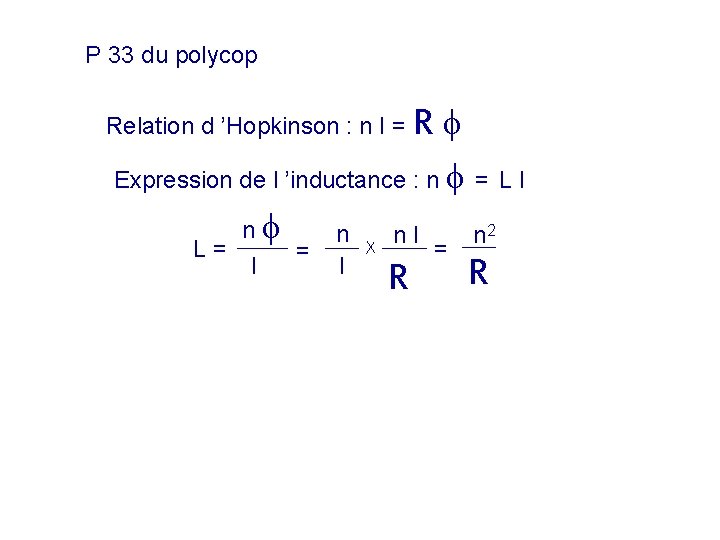P 33 du polycop Relation d ’Hopkinson : n I = R Expression de