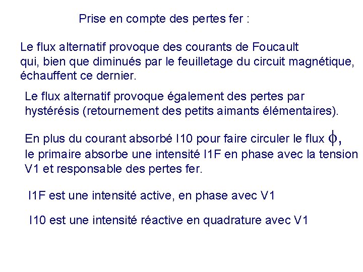 Prise en compte des pertes fer : Le flux alternatif provoque des courants de