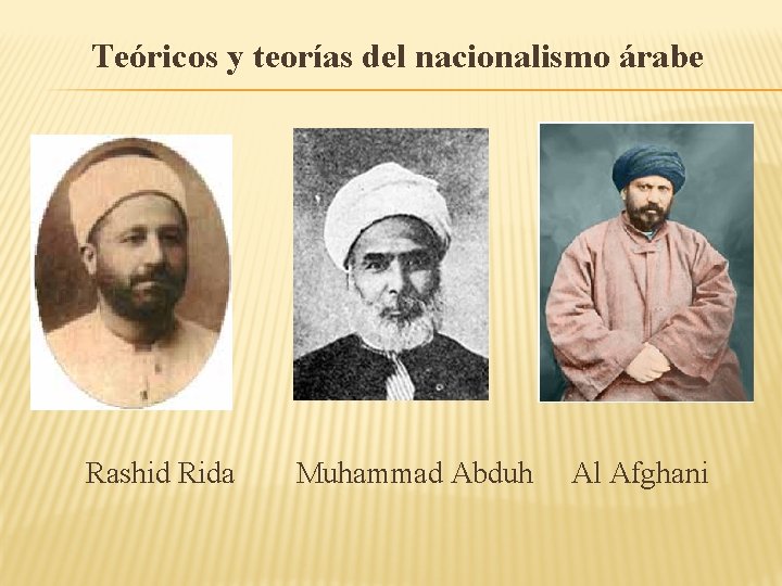 Teóricos y teorías del nacionalismo árabe Rashid Rida Muhammad Abduh Al Afghani 