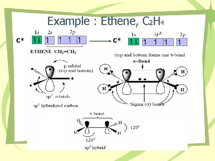 Example : Ethene, C 2 H 4 C* C* 