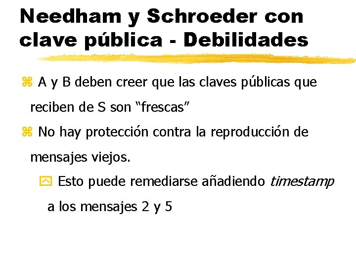 Needham y Schroeder con clave pública - Debilidades z A y B deben creer