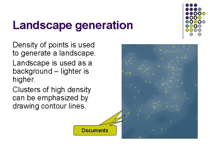 Landscape generation Density of points is used to generate a landscape. Landscape is used