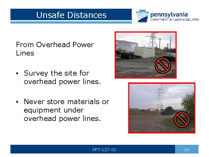 Unsafe Distances From Overhead Power Lines • Survey the site for overhead power lines.