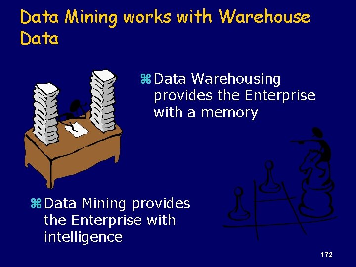 Data Mining works with Warehouse Data z Data Warehousing provides the Enterprise with a