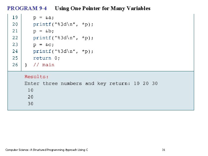 PROGRAM 9 -4 Using One Pointer for Many Variables Computer Science: A Structured Programming