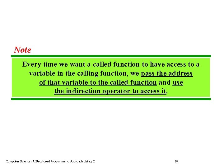 Note Every time we want a called function to have access to a variable