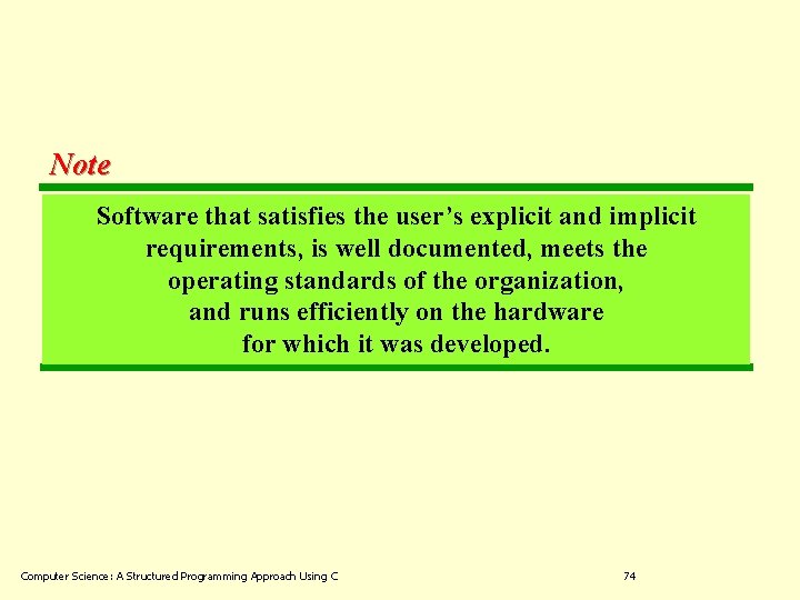 Note Software that satisfies the user’s explicit and implicit requirements, is well documented, meets