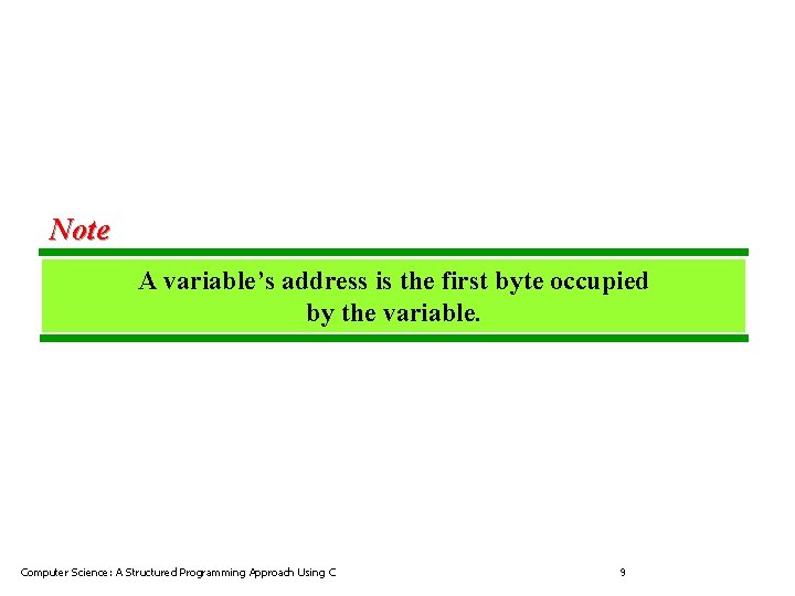 Note A variable’s address is the first byte occupied by the variable. Computer Science:
